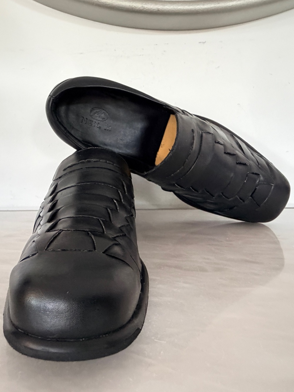 Neil M Capri II Men’s 10.5 D Black Leather Woven Slip On Loafers